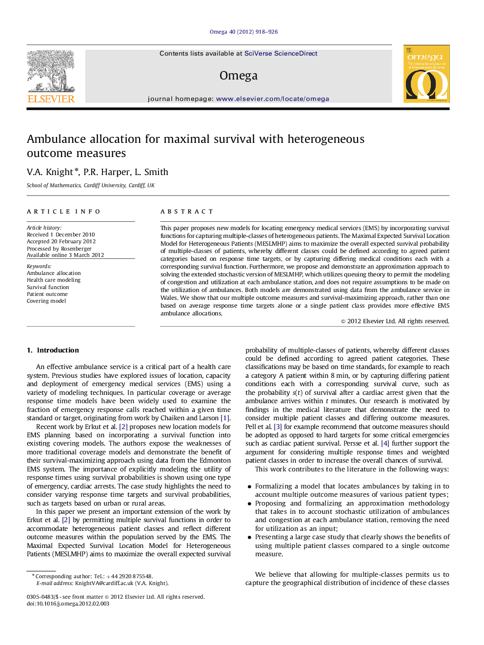 Ambulance allocation for maximal survival with heterogeneous outcome measures