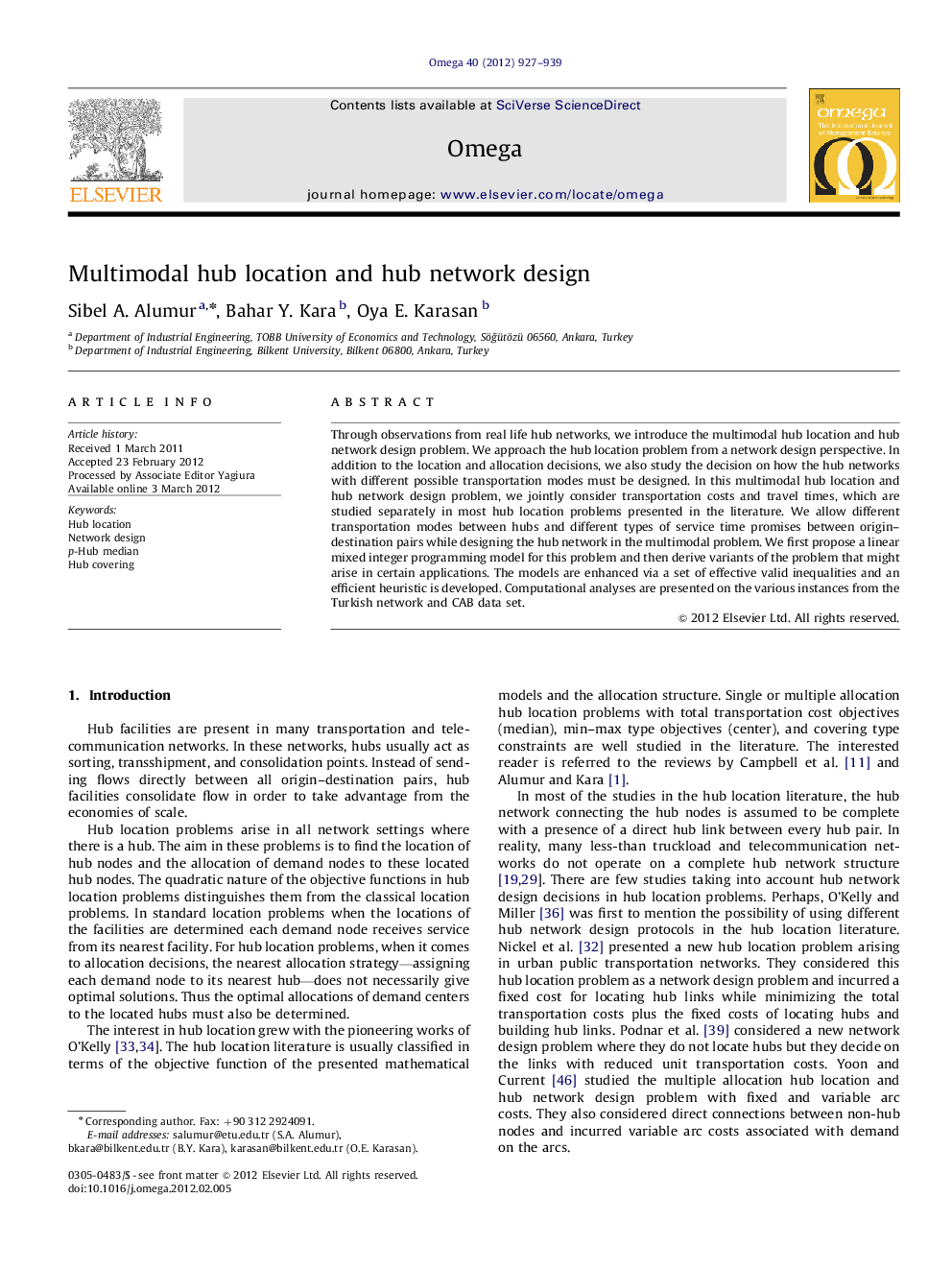 Multimodal hub location and hub network design