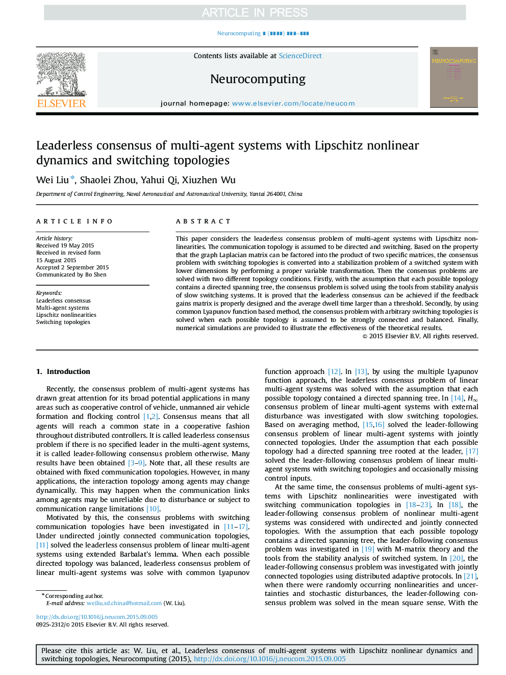 Leaderless consensus of multi-agent systems with Lipschitz nonlinear dynamics and switching topologies