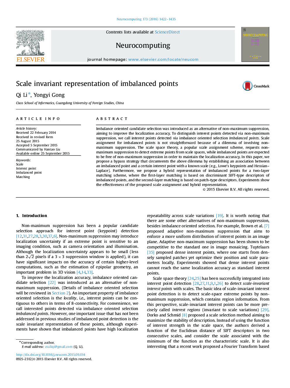 Scale invariant representation of imbalanced points