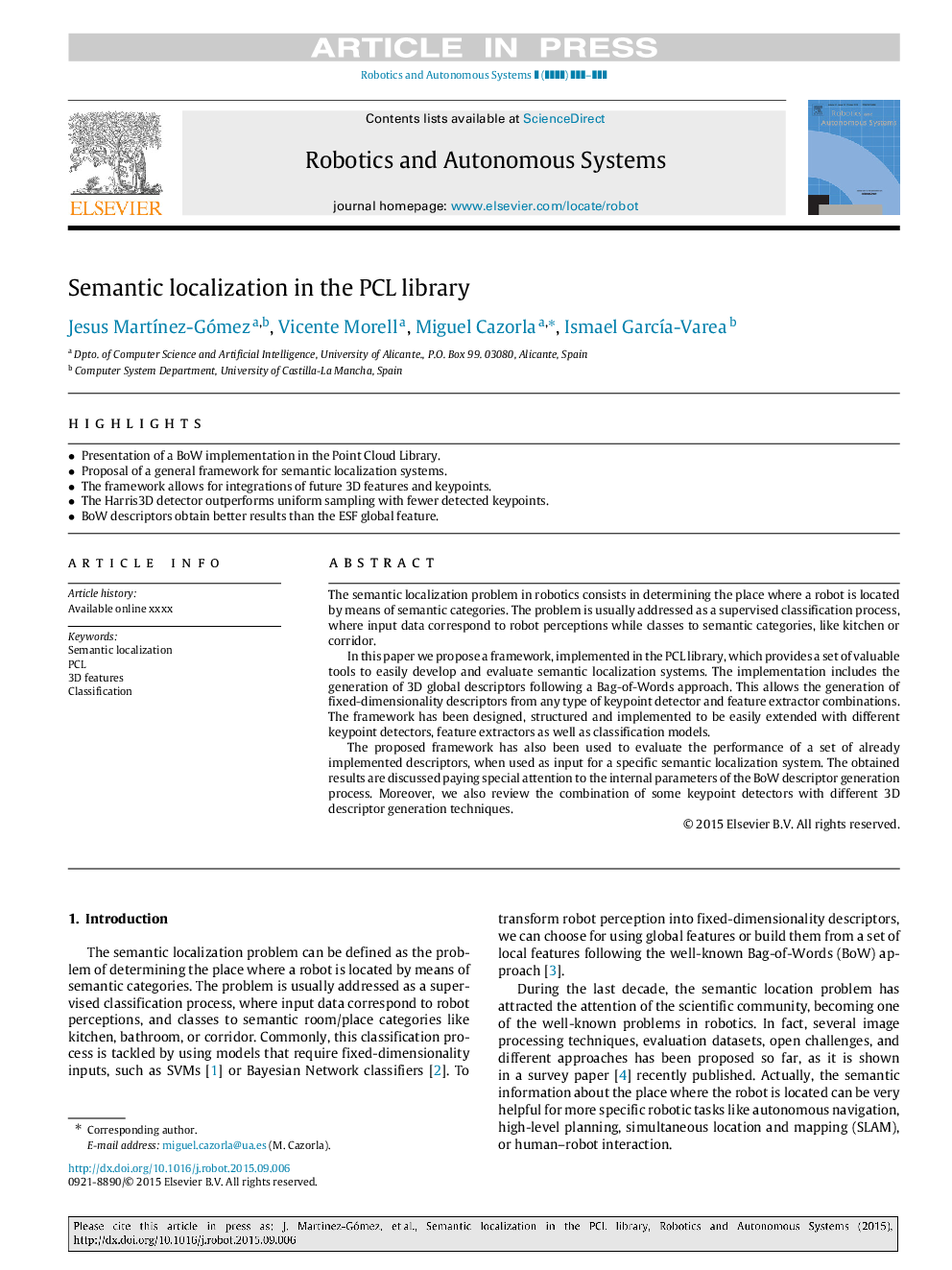 Semantic localization in the PCL library