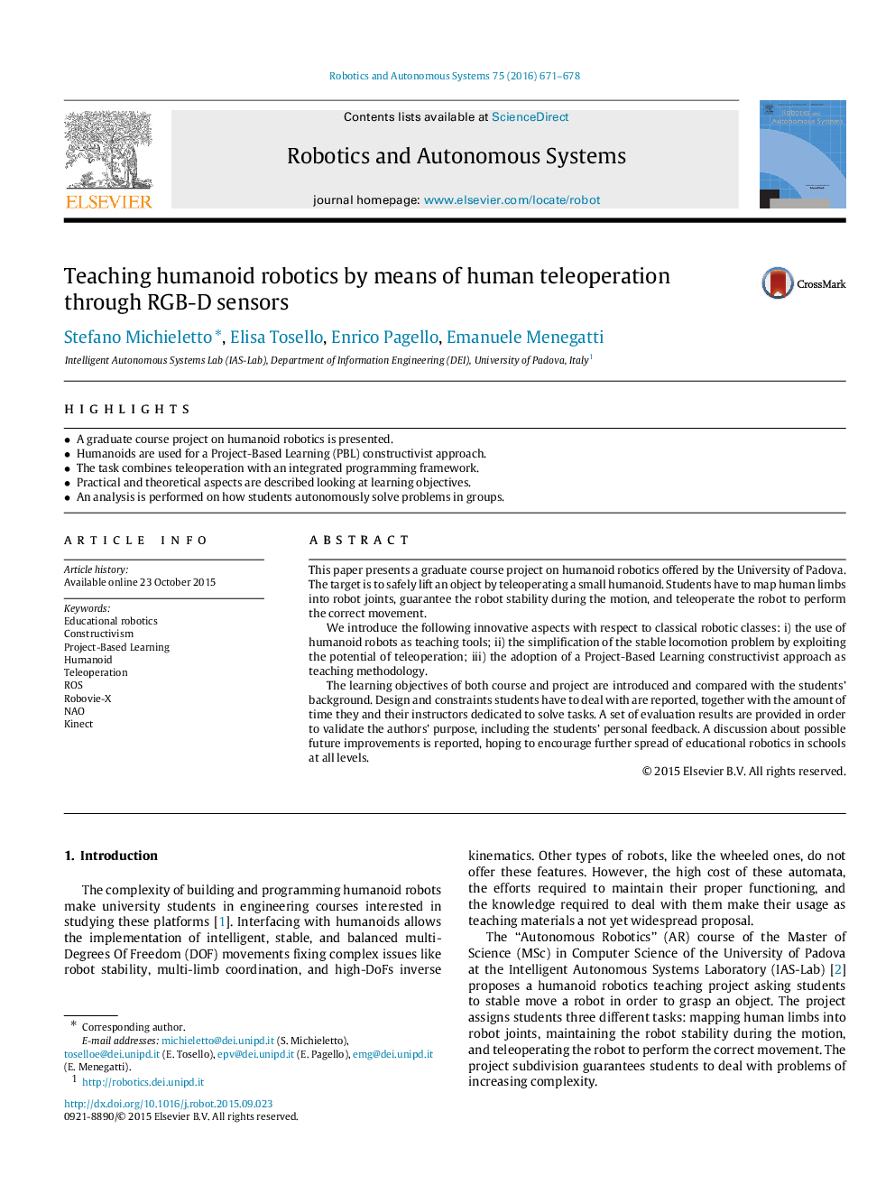 Teaching humanoid robotics by means of human teleoperation through RGB-D sensors