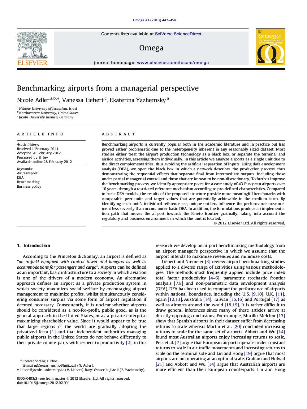 Benchmarking airports from a managerial perspective