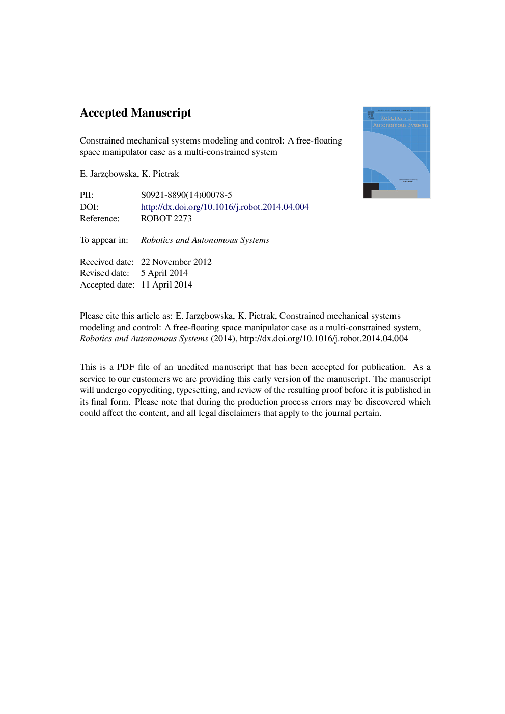 Constrained mechanical systems modeling and control: A free-floating space manipulator case as a multi-constrained system