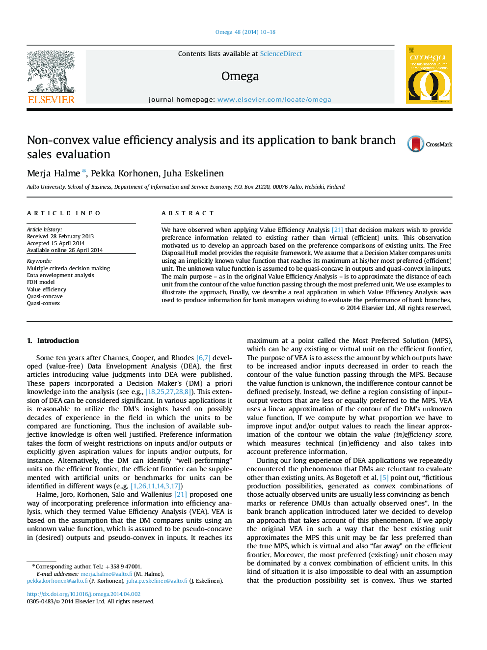 Non-convex value efficiency analysis and its application to bank branch sales evaluation