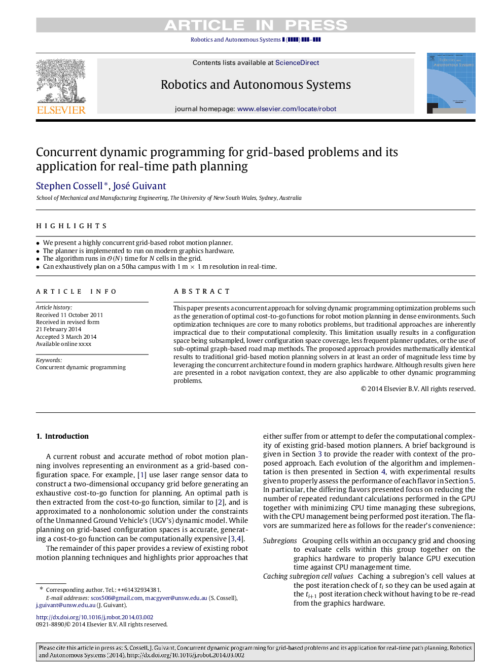 Concurrent dynamic programming for grid-based problems and its application for real-time path planning