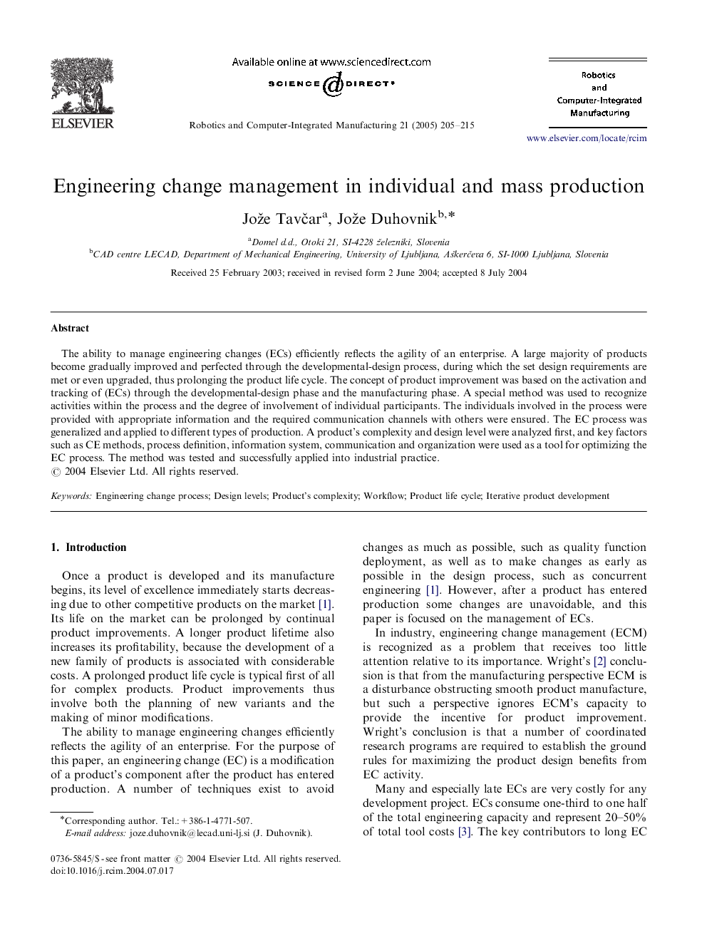 Engineering change management in individual and mass production