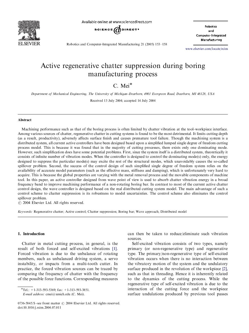 Active regenerative chatter suppression during boring manufacturing process