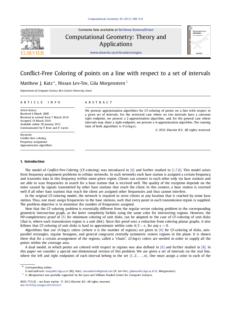 Conflict-Free Coloring of points on a line with respect to a set of intervals