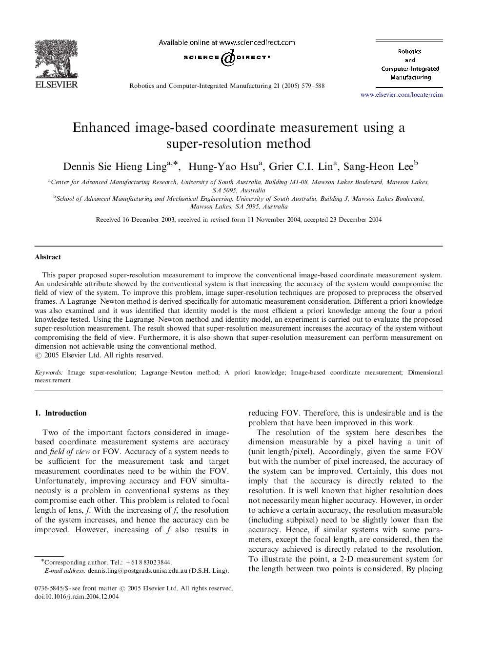 Enhanced image-based coordinate measurement using a super-resolution method