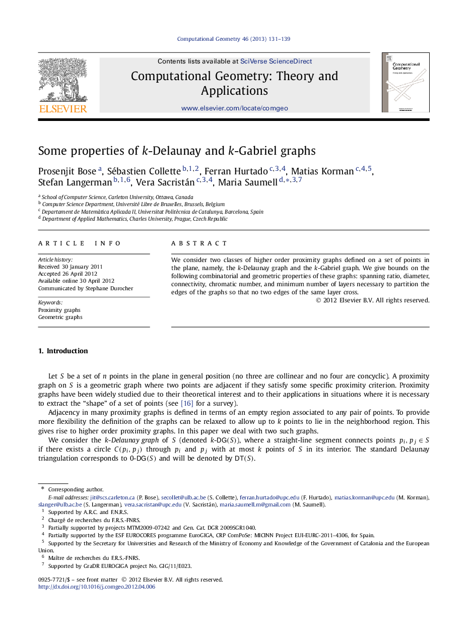 Some properties of k-Delaunay and k-Gabriel graphs