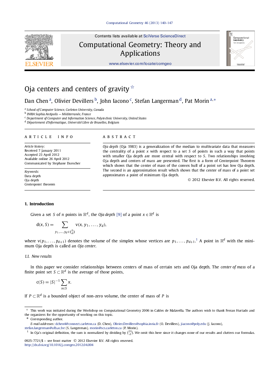 Oja centers and centers of gravity