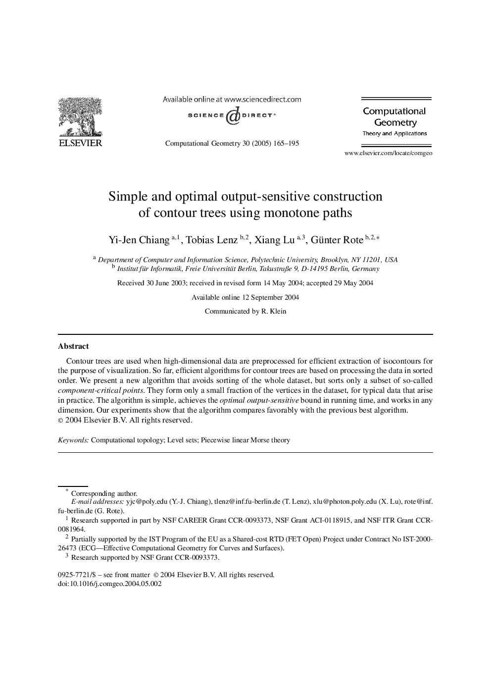 Simple and optimal output-sensitive construction of contour trees using monotone paths