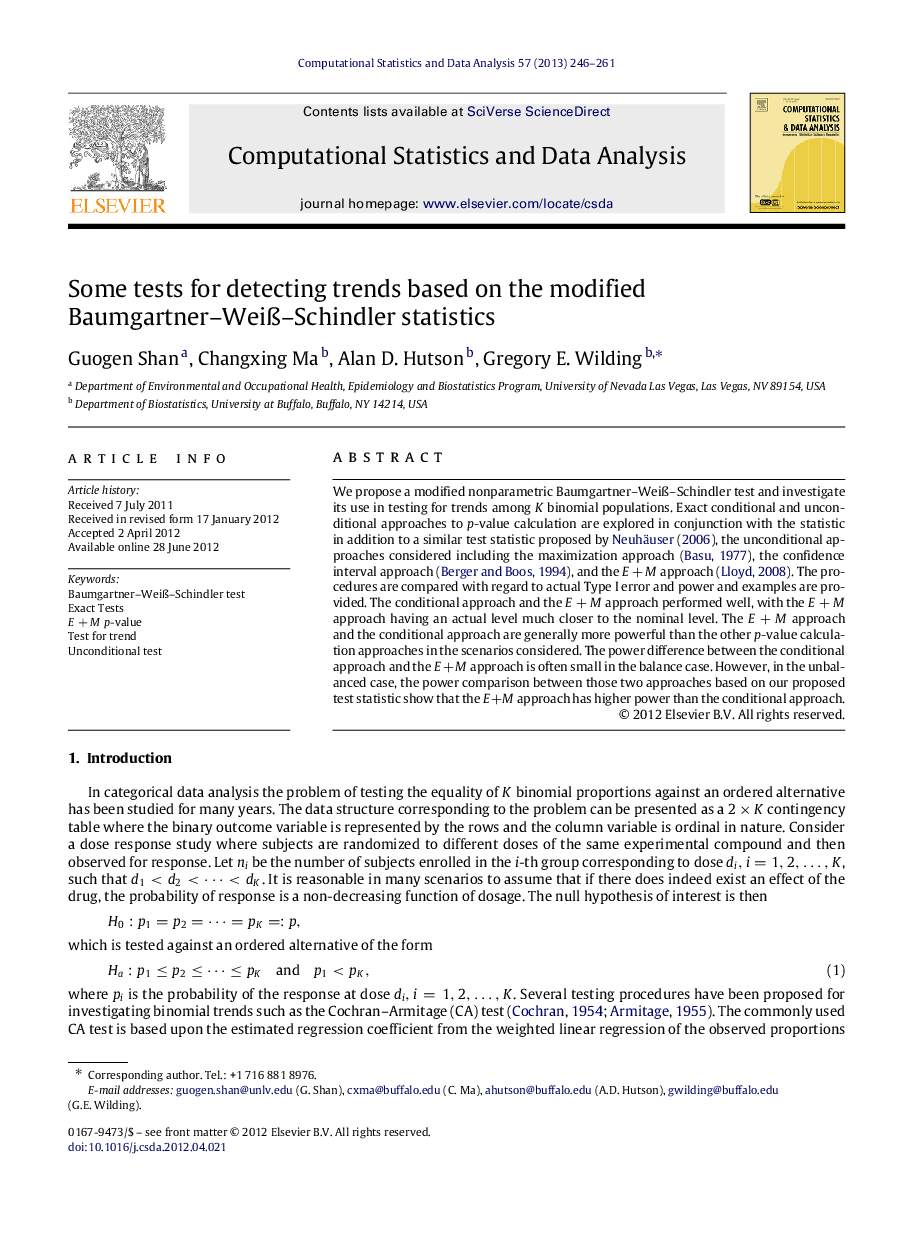 Some tests for detecting trends based on the modified Baumgartner-WeiÃ-Schindler statistics