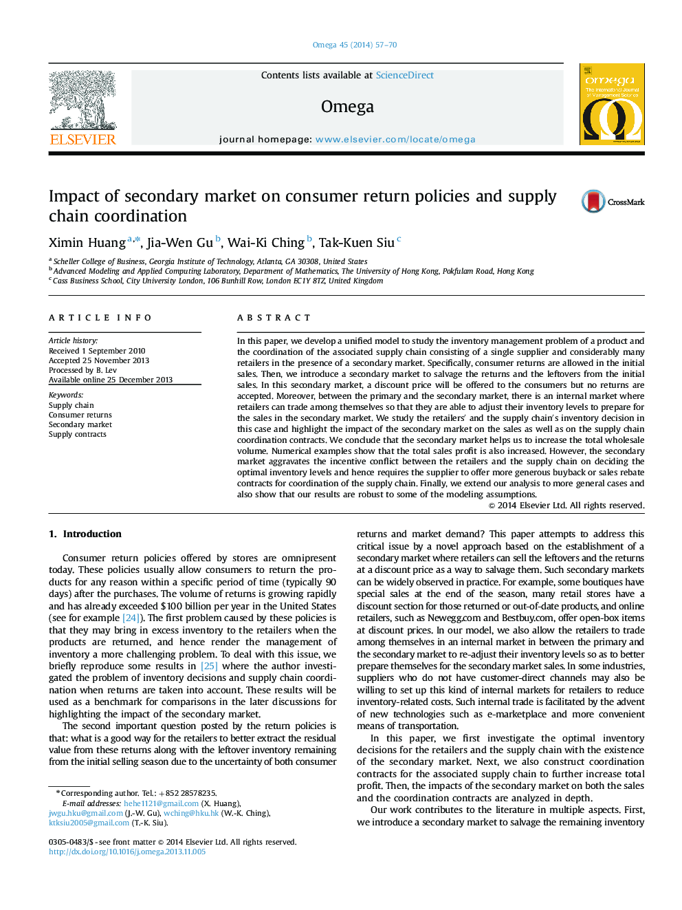 Impact of secondary market on consumer return policies and supply chain coordination