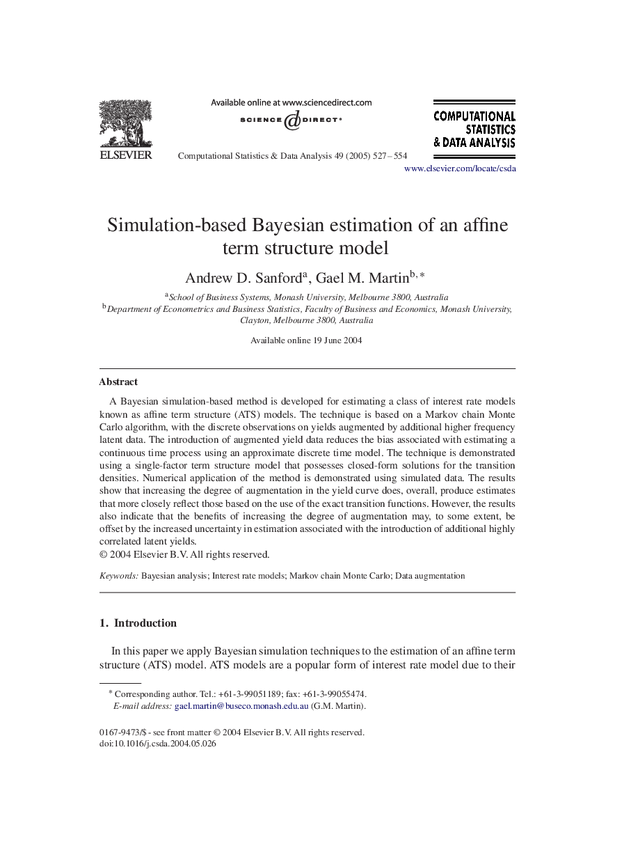 Simulation-based Bayesian estimation of an affine term structure model