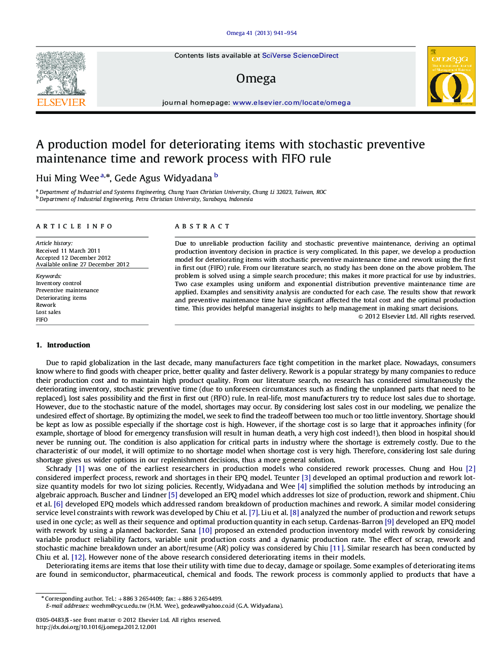 A production model for deteriorating items with stochastic preventive maintenance time and rework process with FIFO rule