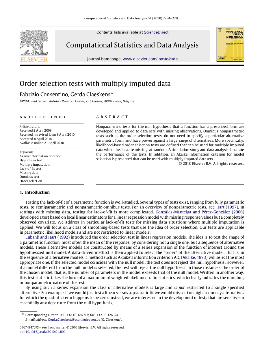 Order selection tests with multiply imputed data