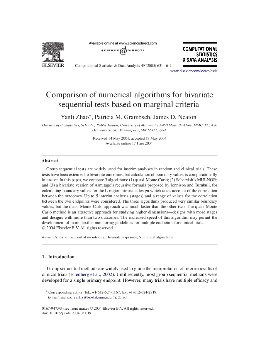 Comparison of numerical algorithms for bivariate sequential tests based on marginal criteria