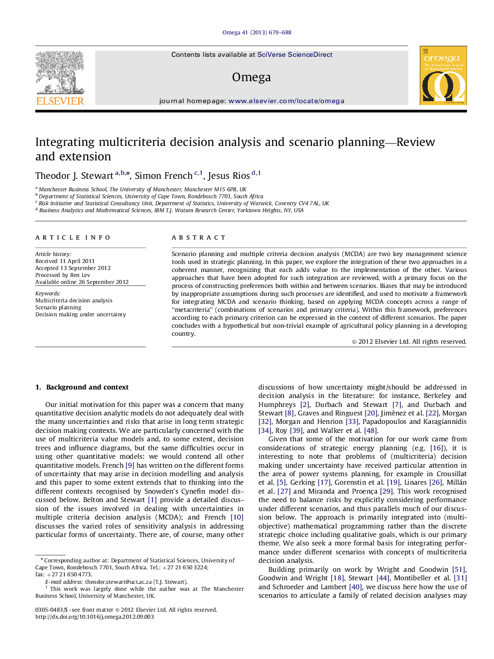 Integrating multicriteria decision analysis and scenario planning—Review and extension