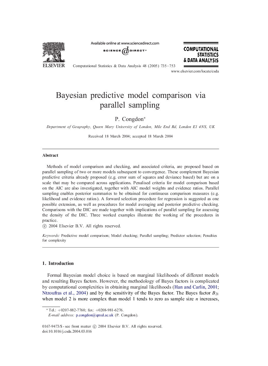 Bayesian predictive model comparison via parallel sampling