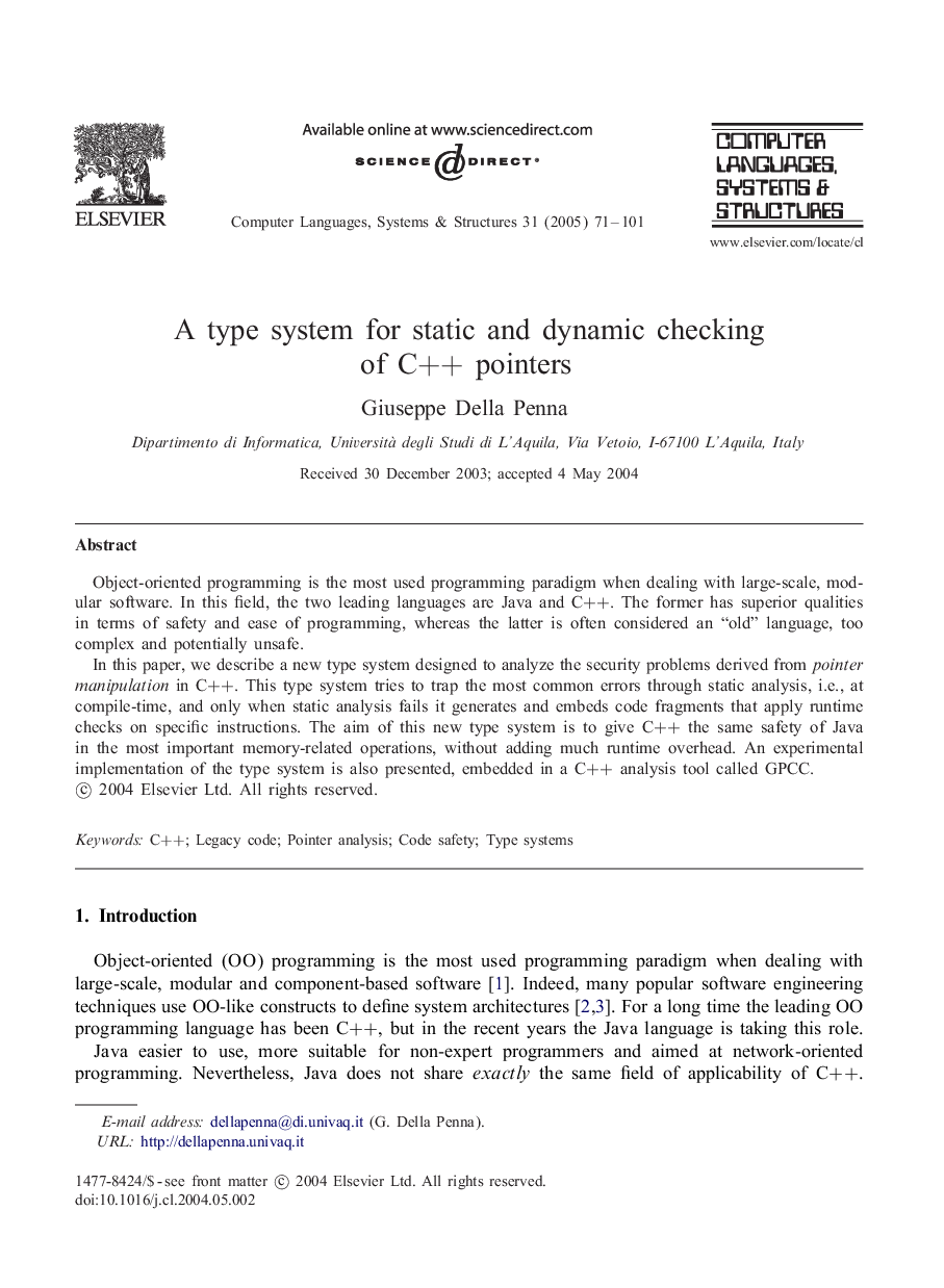 A type system for static and dynamic checking of C++ pointers