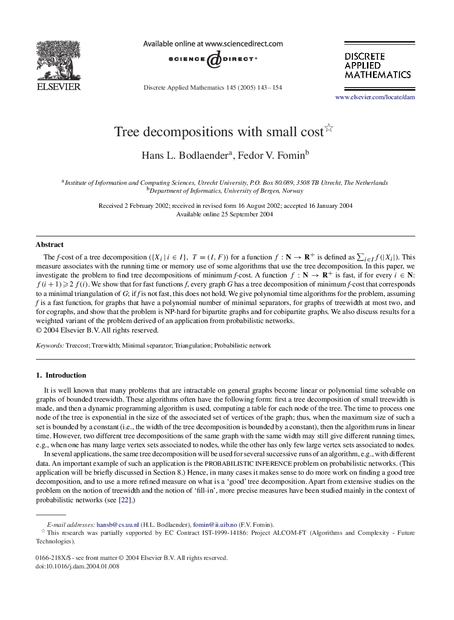 Tree decompositions with small cost