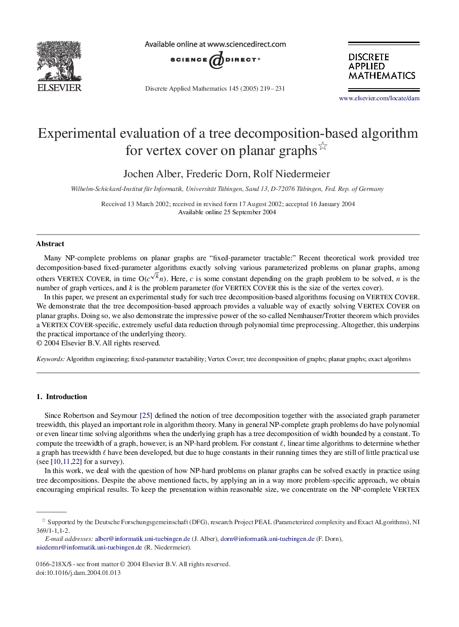 Experimental evaluation of a tree decomposition-based algorithm for vertex cover on planar graphs