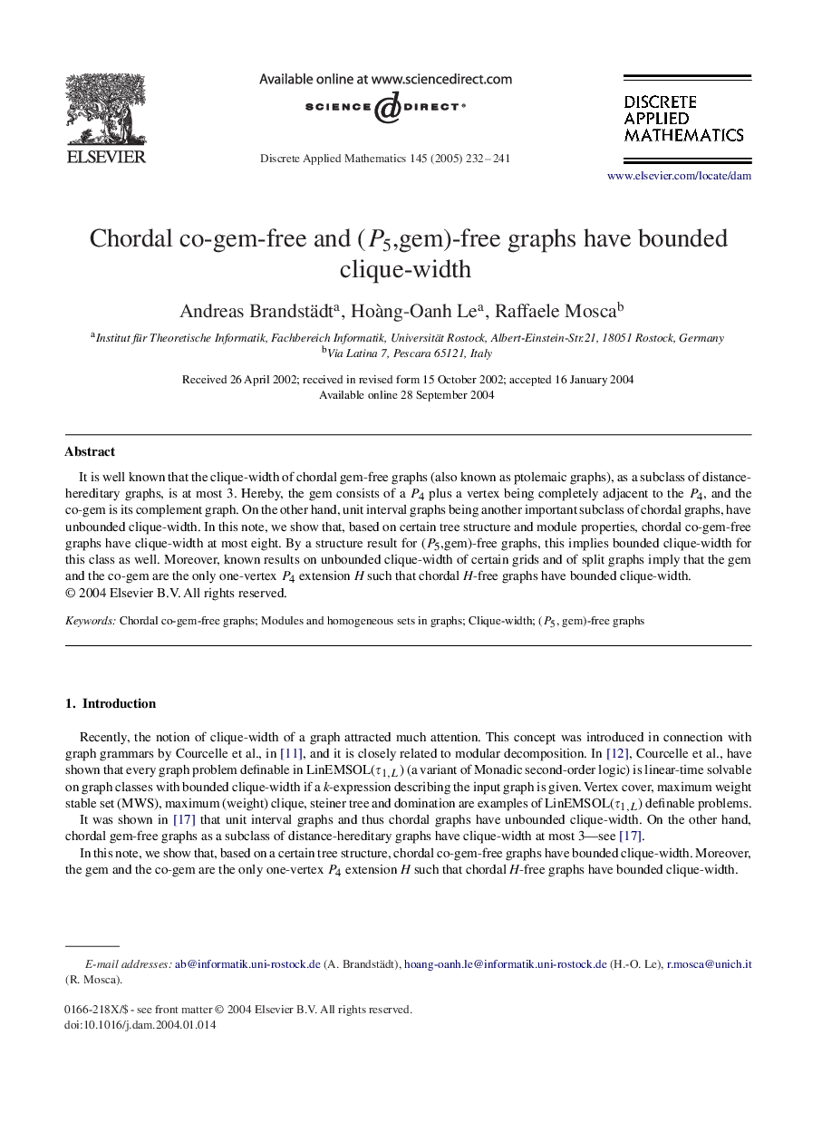 Chordal co-gem-free and (P5,gem)-free graphs have bounded clique-width