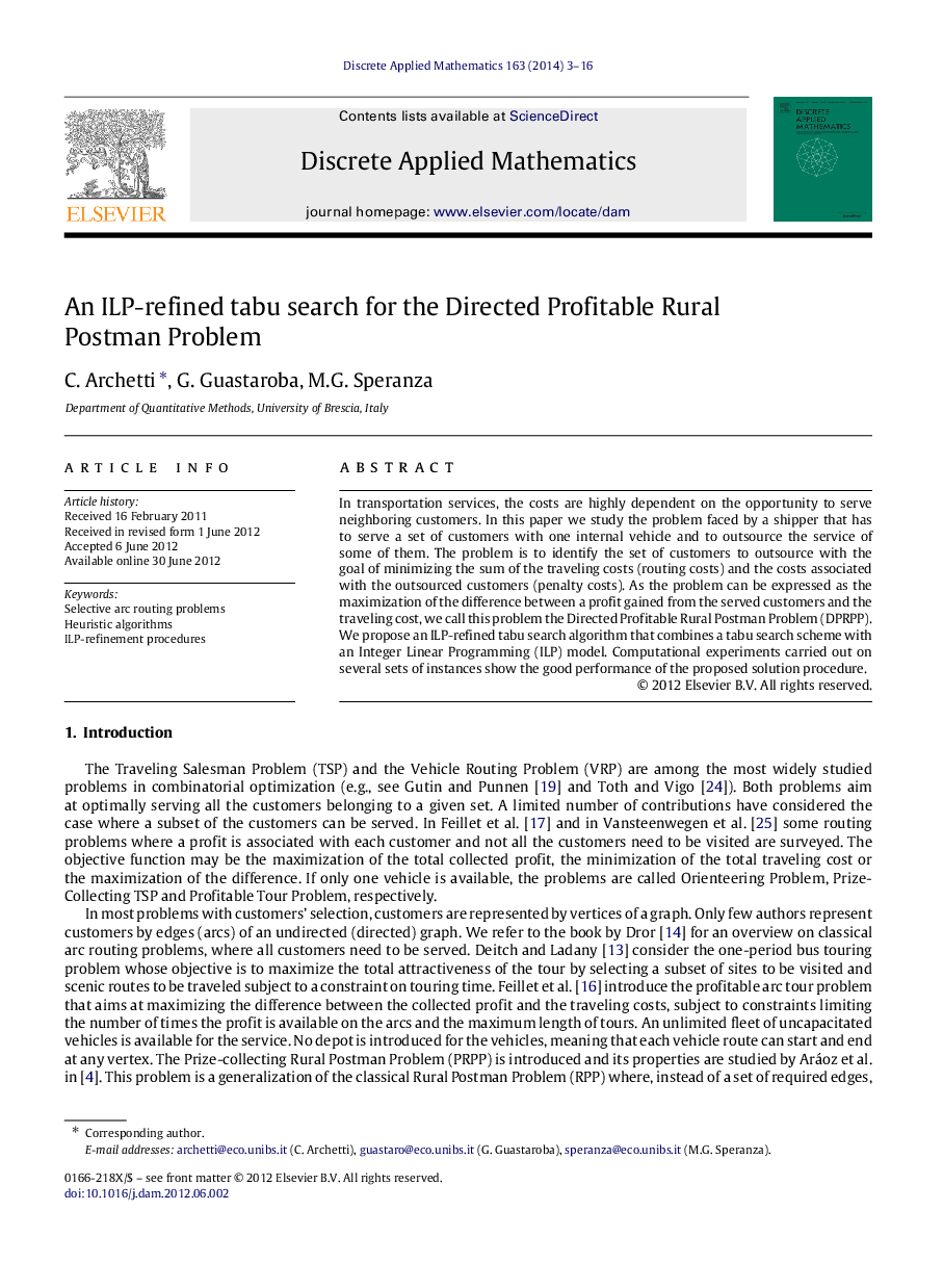 An ILP-refined tabu search for the Directed Profitable Rural Postman Problem