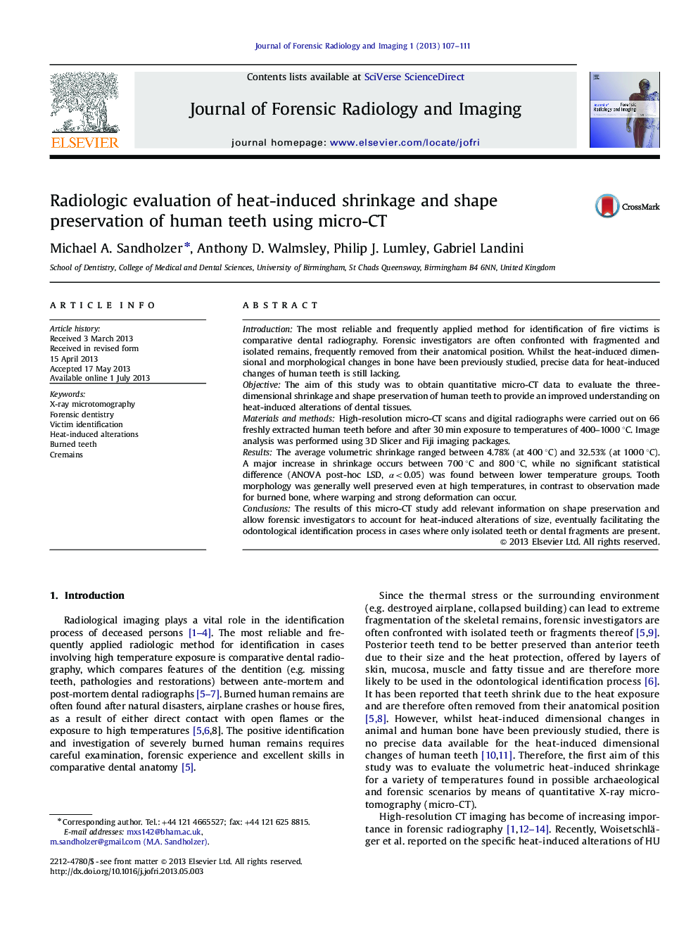 Radiologic evaluation of heat-induced shrinkage and shape preservation of human teeth using micro-CT