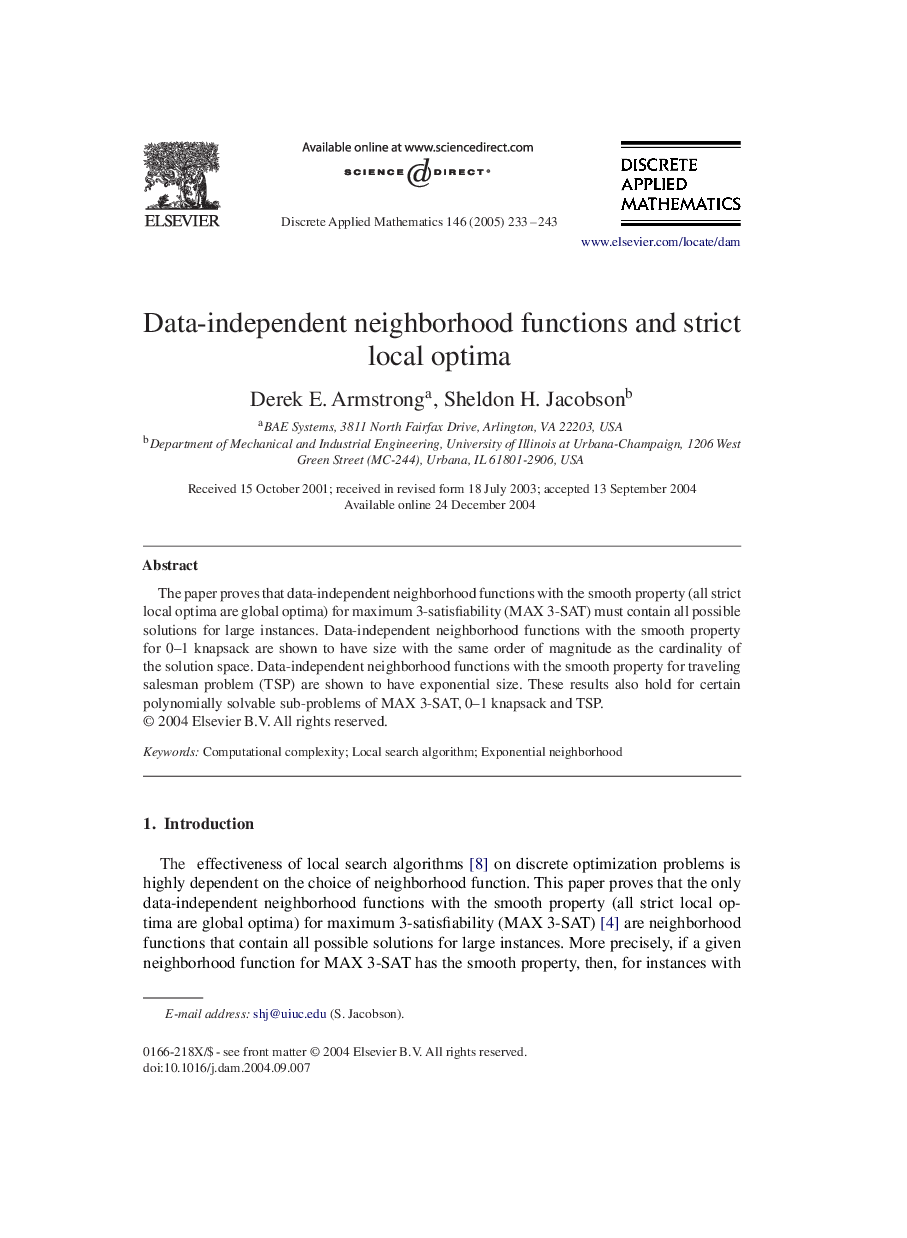 Data-independent neighborhood functions and strict local optima