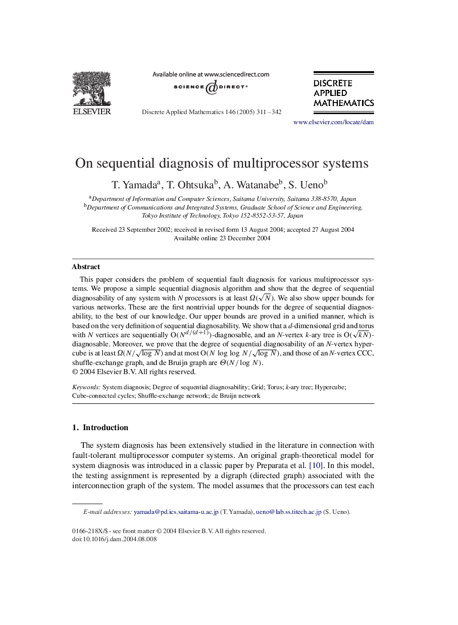 On sequential diagnosis of multiprocessor systems