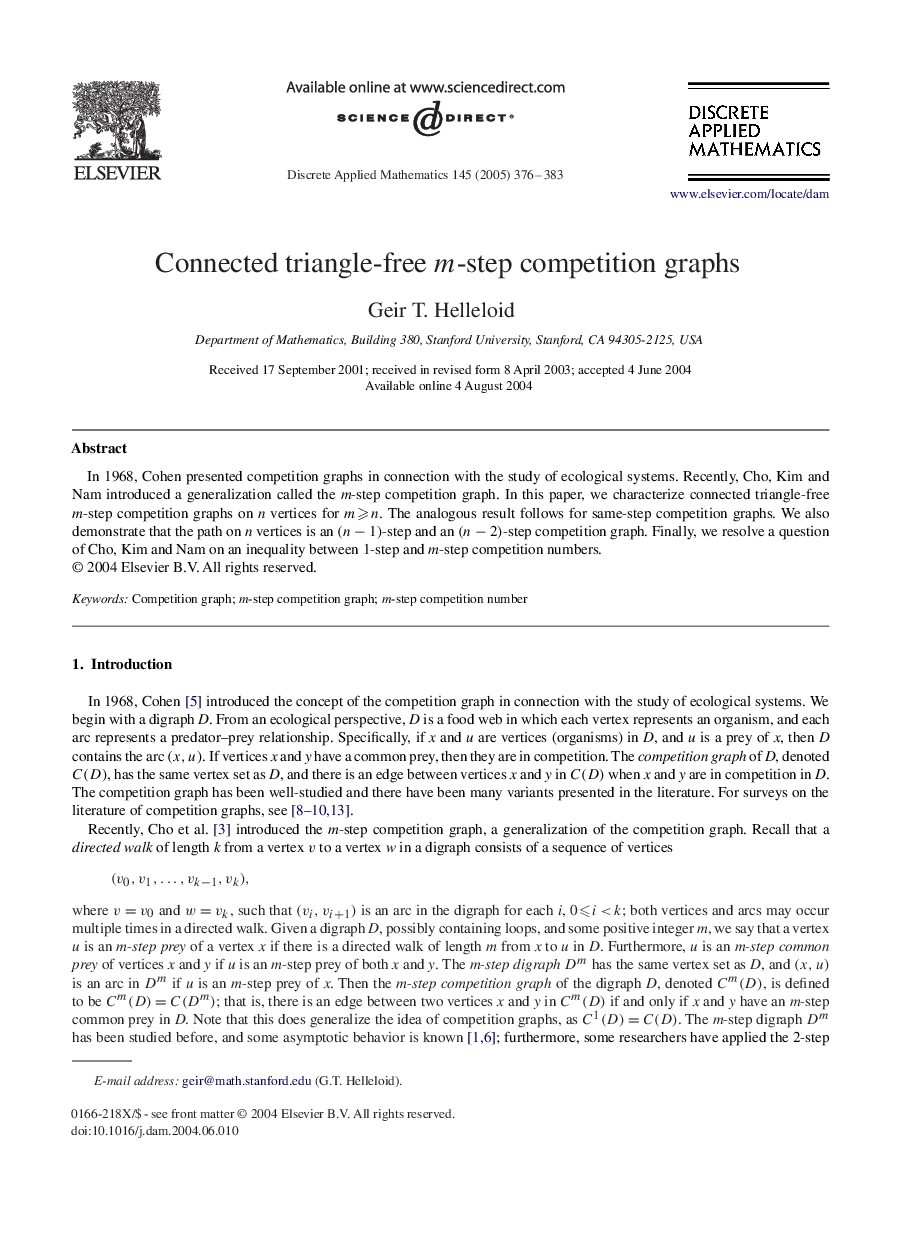 Connected triangle-free m-step competition graphs