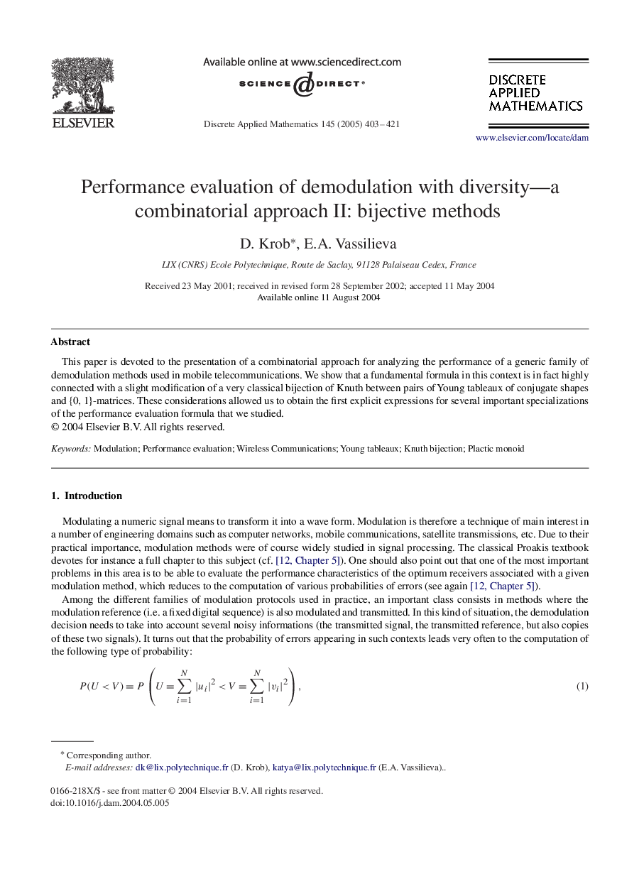 Performance evaluation of demodulation with diversity-a combinatorial approach II: bijective methods