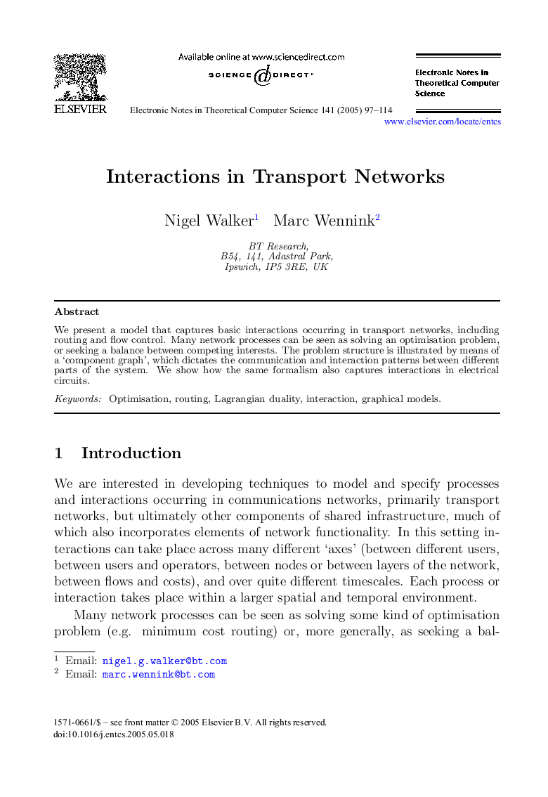 Interactions in Transport Networks