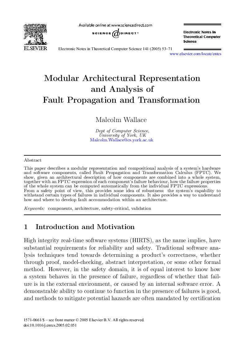 Modular Architectural Representation and Analysis of Fault Propagation and Transformation