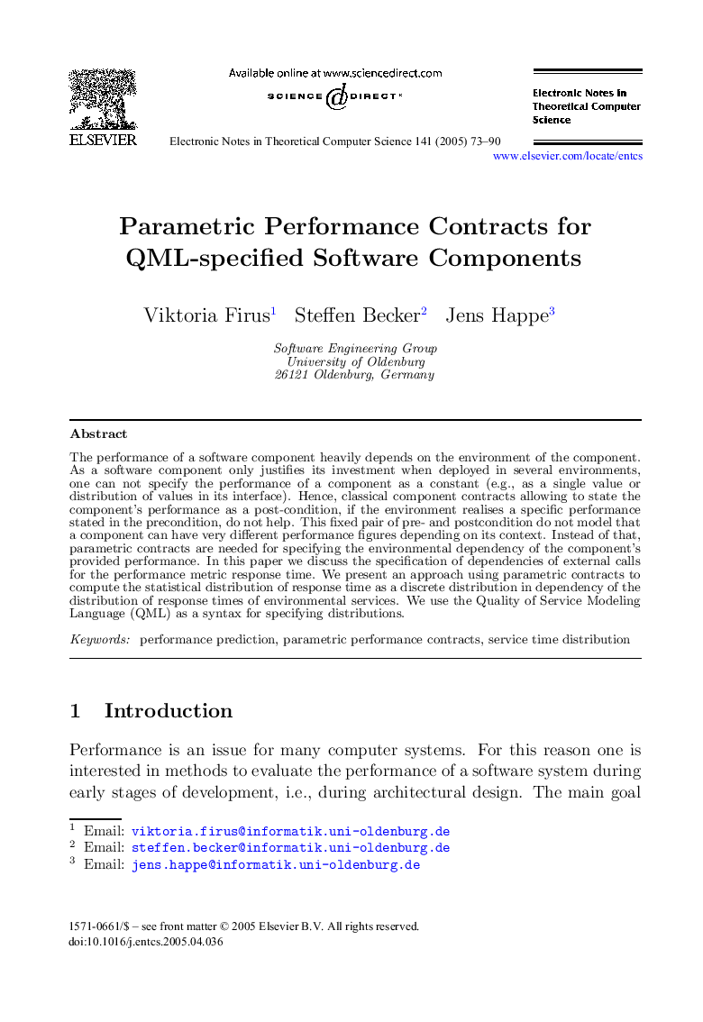 Parametric Performance Contracts for QML-specified Software Components