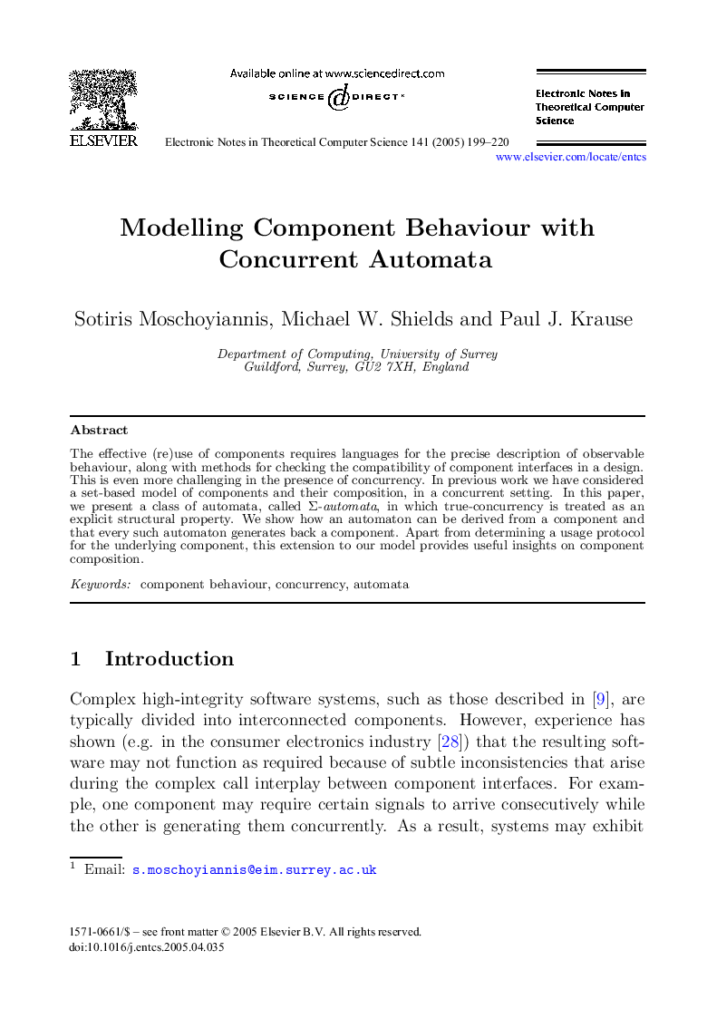 Modelling Component Behaviour with Concurrent Automata