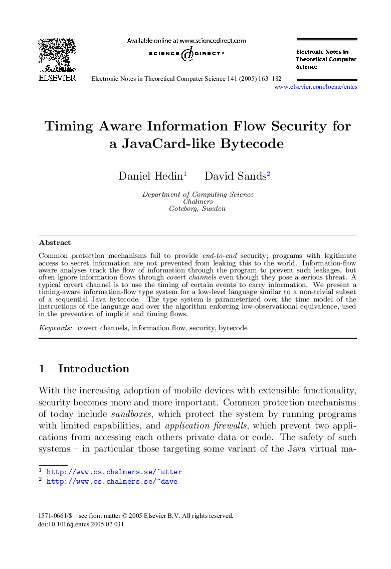 Timing Aware Information Flow Security for a JavaCard-like Bytecode