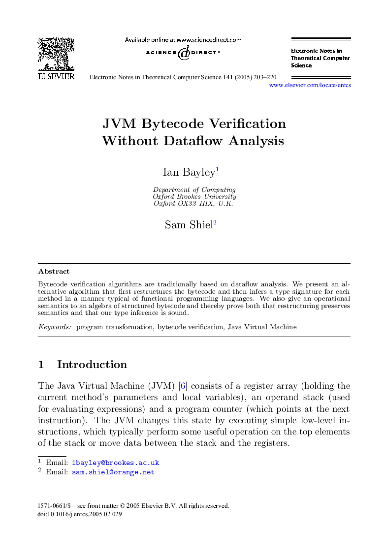 JVM Bytecode Verification Without Dataflow Analysis