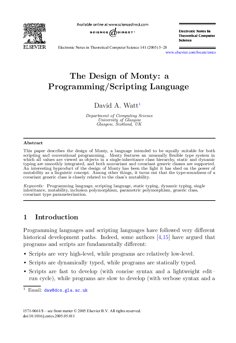 The Design of Monty: a Programming/Scripting Language