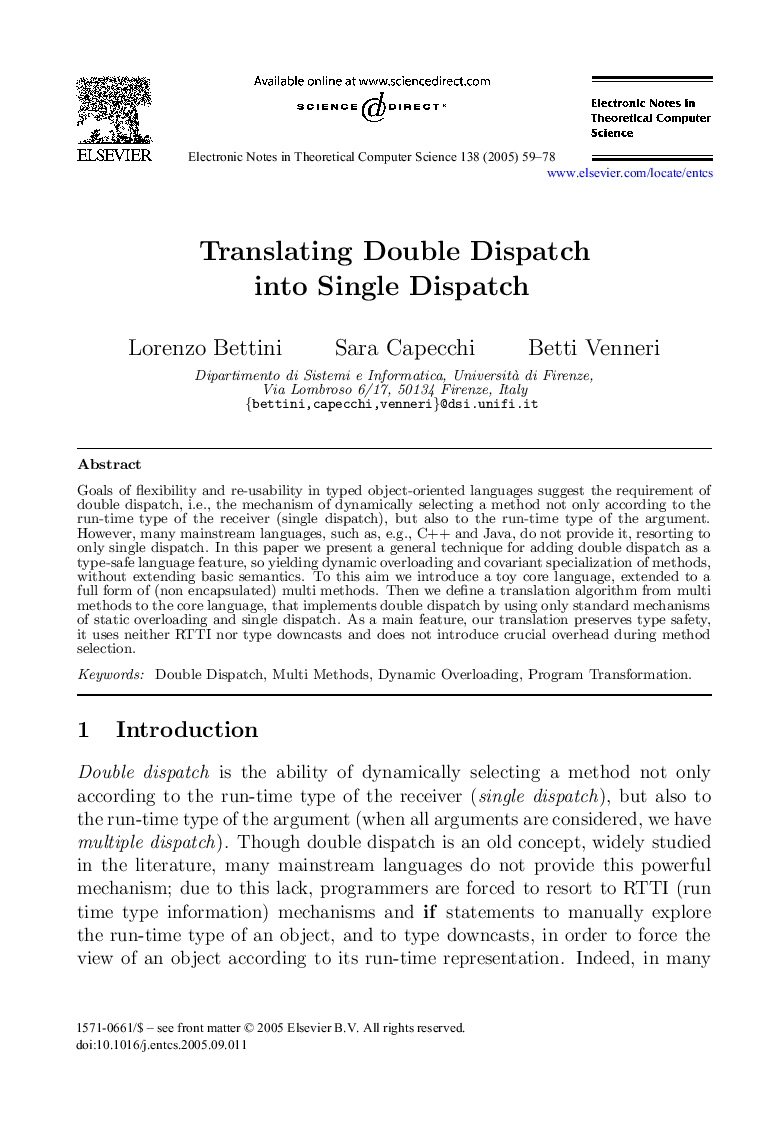 Translating Double Dispatch into Single Dispatch