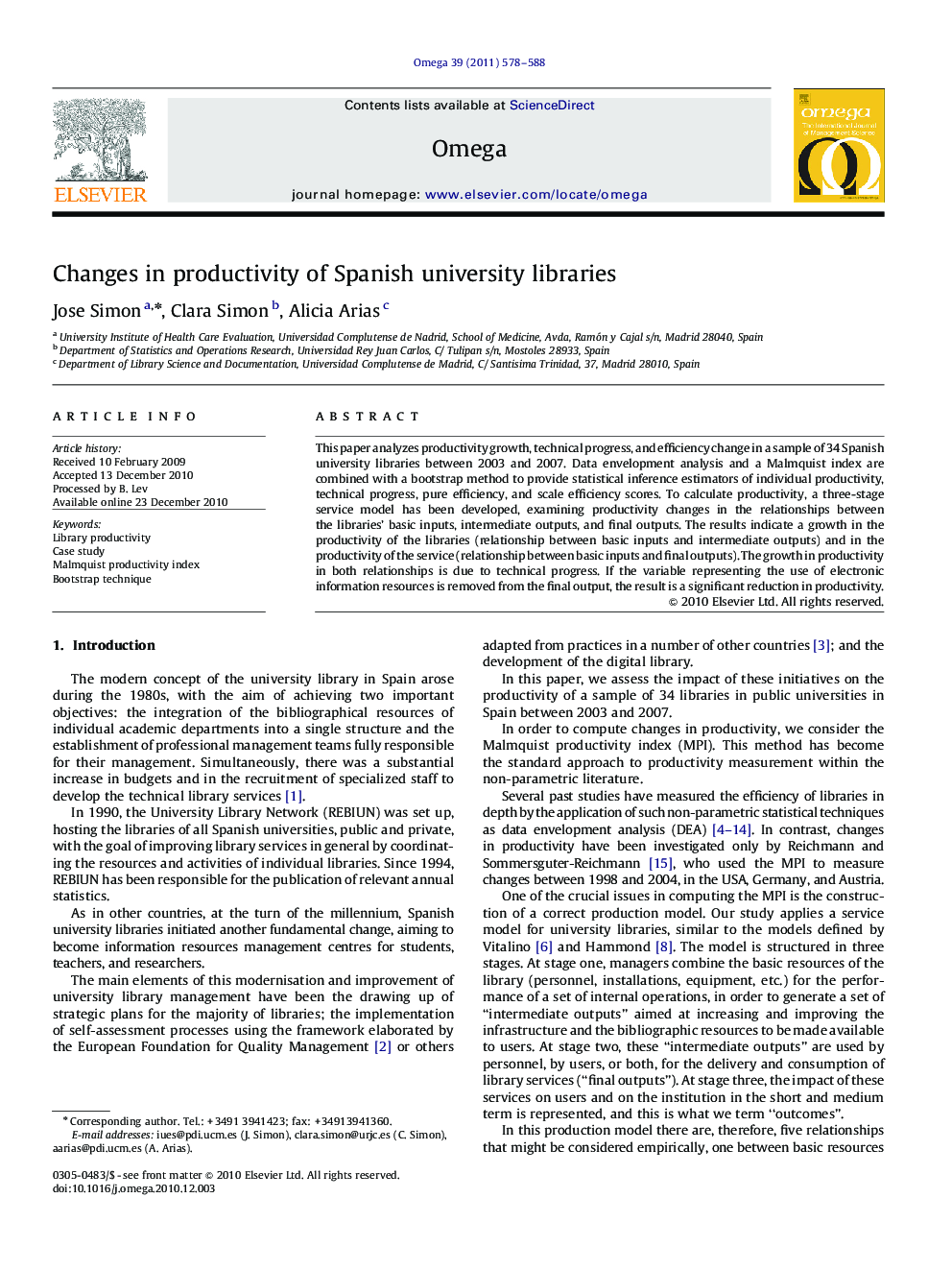 Changes in productivity of Spanish university libraries