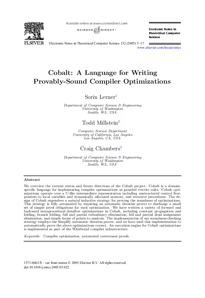 Cobalt: A Language for Writing Provably-Sound Compiler Optimizations