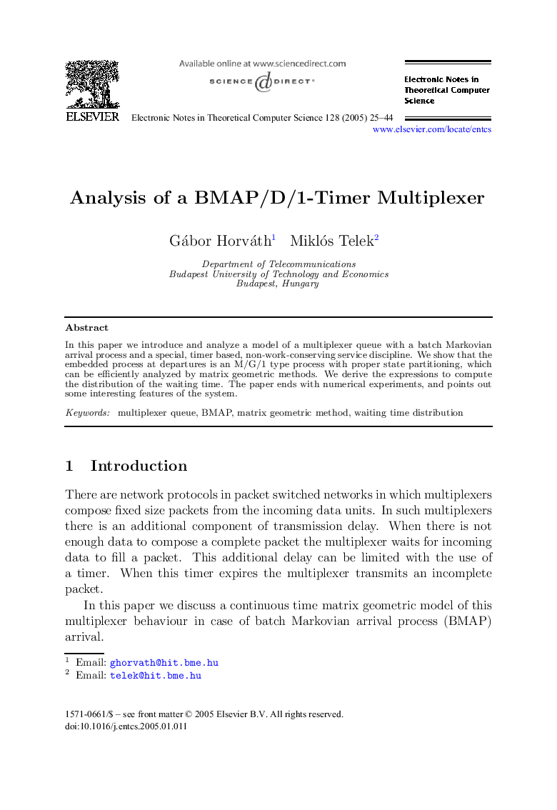 Analysis of a BMAP/D/1-Timer Multiplexer