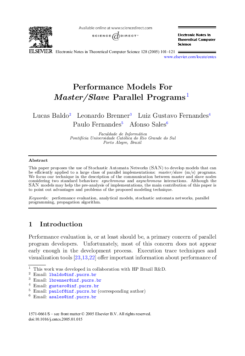 Performance Models For Master/Slave Parallel Programs