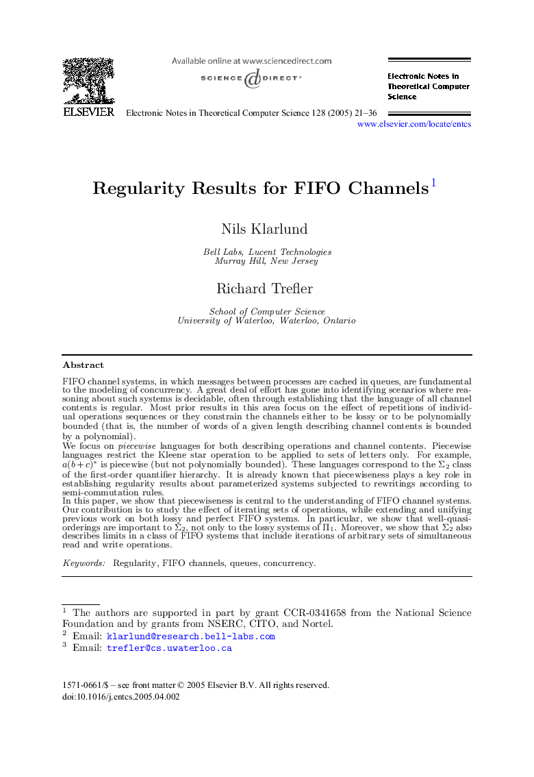 Regularity Results for FIFO Channels