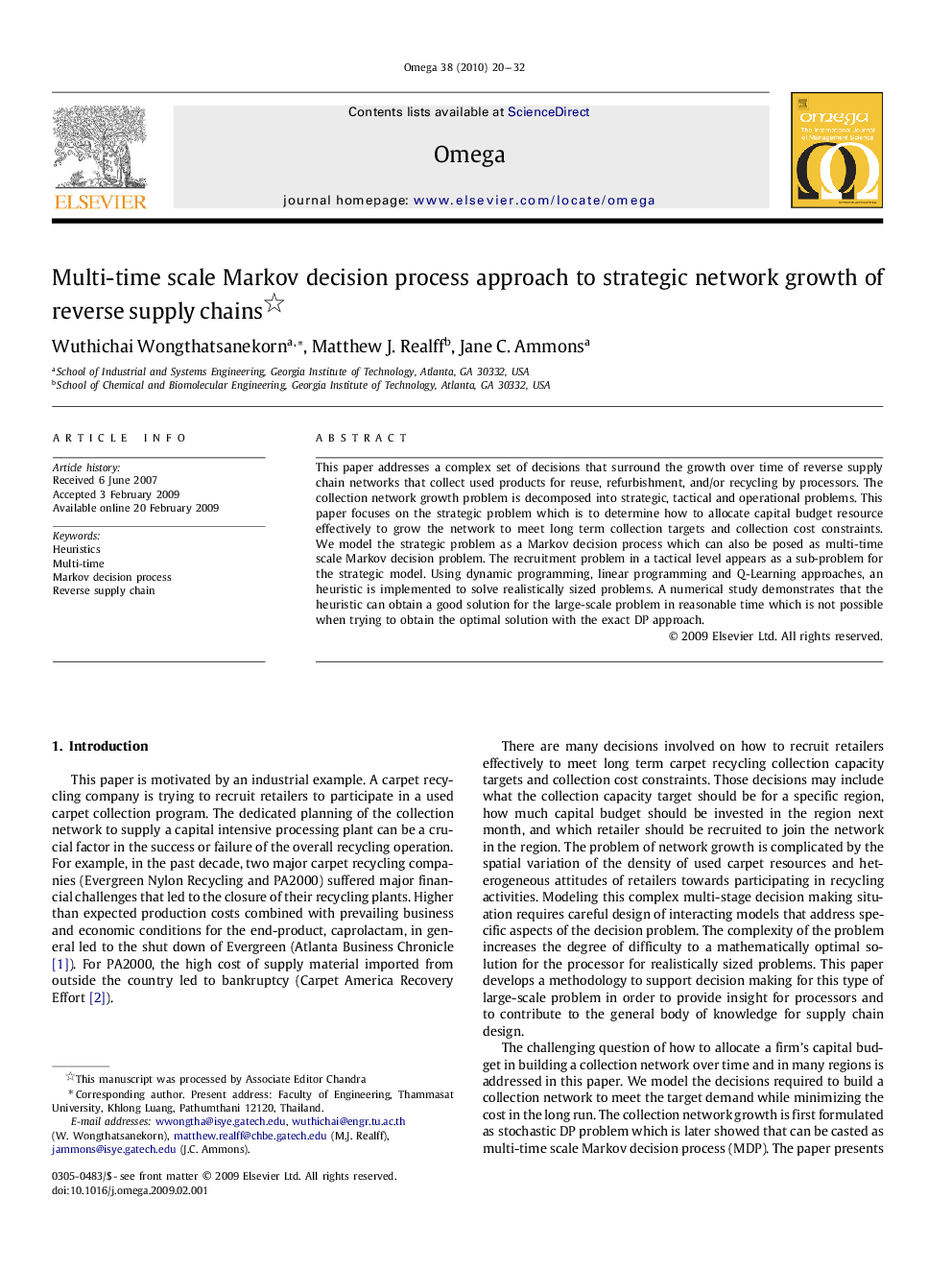 Multi-time scale Markov decision process approach to strategic network growth of reverse supply chains 