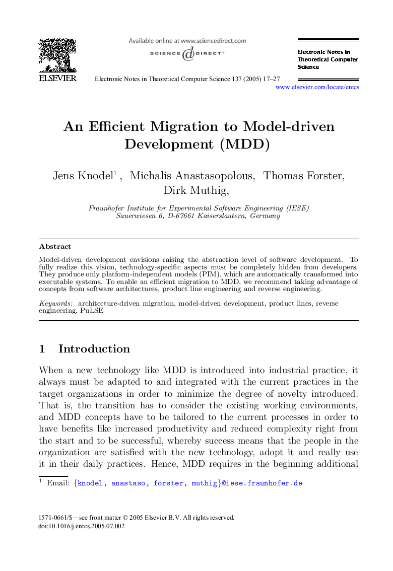 An Efficient Migration to Model-driven Development (MDD)